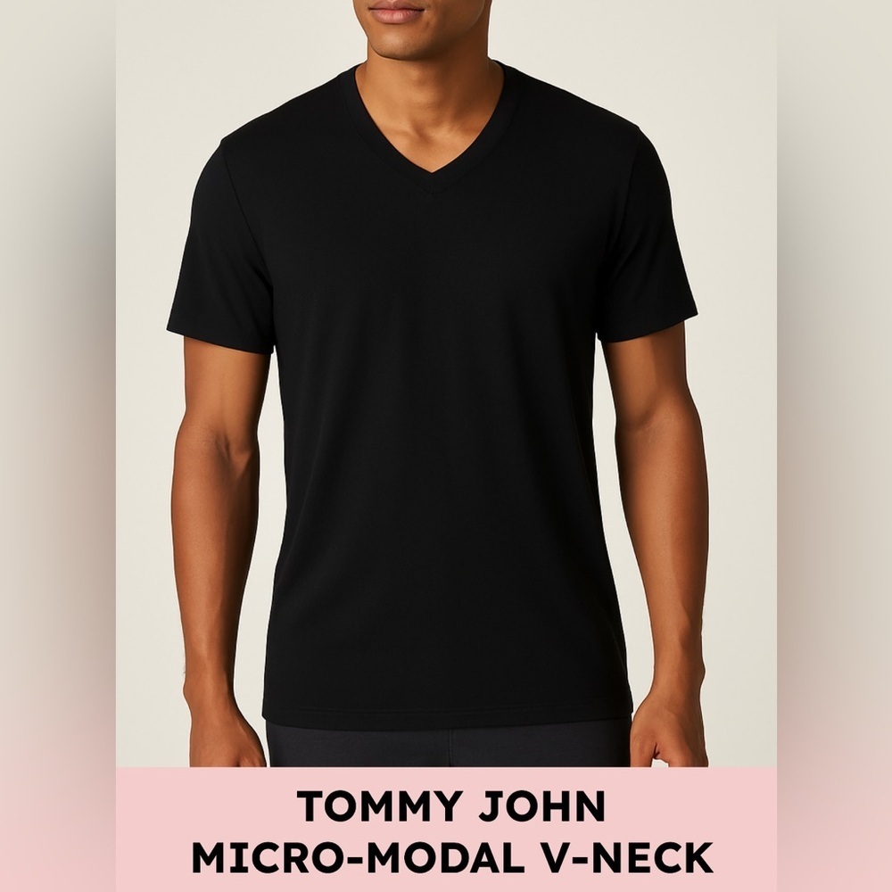 Tommy John men’s essential v neck modal stretch tee relaxed fit L black - Picture 7 of 7